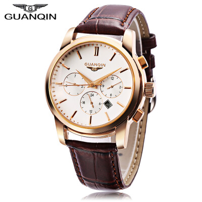 

GUANQIN GQ12005 Men Quartz Watch Working Sub-dial Date 3ATM Genuine Leather Band Wristwatch