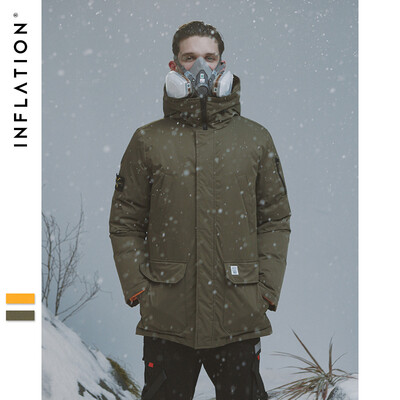 

2018 winter new tide brand solid color function multi-pocket thick warm down jacket long coat
