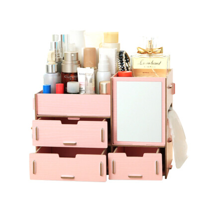 

Multifunctional Desktop Storage Box Wooden Makeup Organizer Case with Mirror Multi Drawers Large Capacity DIY Jewelry Container Co