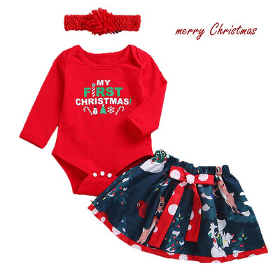 

Newborn Baby Girl Xmas Clothes Outfits My First Christmas Romper Skirts 3PCS Set