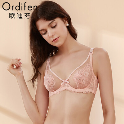 

Ou Difen thin section bra 2019 spring&summer thin section underwear bra bra lace sexy gathered on the bra XB8358 clear purple 3475C