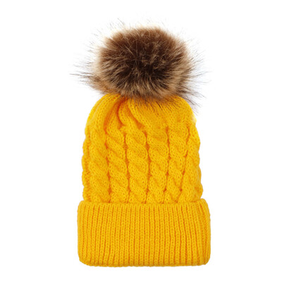 

Winter Warm Women Knitted Crochet Wool Hat Hair Ball Earmuffs Caps Infant Toddler Kid Cute Hairball Beanie Cap