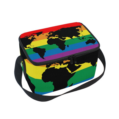 

ALAZA Lunch Box Insulated Rainbow Pride Flag Map Lunch Bag Large Cooler Tote Bagfor Men Women