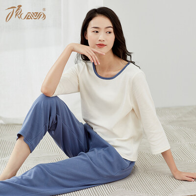 

Top melon melon pajamas women cotton spring fashion Korean version of the seven-point sleeves can be worn outside home service suit t01120jd pink female models