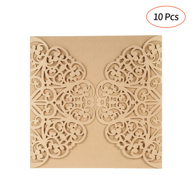 

10pcs Pearl Paper Invitation Cards Hollow Invitation Holders for Wedding Birthday Party Anniversay--Gold