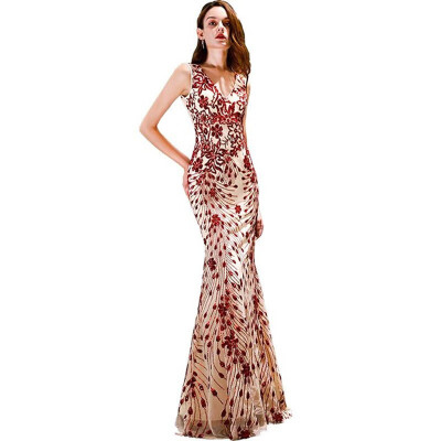 

Vintage Evening Dresses 2019 New The Wine Red Sexy V-neck Mermaid Sleeveless Party Prom Luxury Plus Size Evening Gown