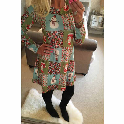 

New Womens Ladies Kids Santa Reindeer Wall Snowflake Christmas Xmas Swing Dress