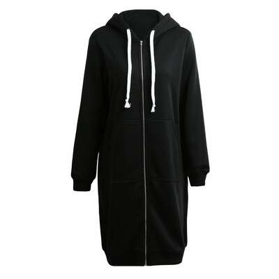 

New Fashion Women Hoodie Long Hooded Sweatshirts Coat Casual Pockets Zipper Solid Outerwear Jacket