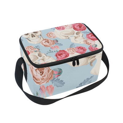 

Lunch Box Insulated Lunch Bag Large Cooler Pattern With Skulls And Roses Tote Bagfor Kids Men Women