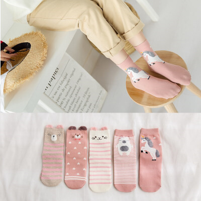 

Ladies cartoon socks cotton Japanese cute animal pattern in stockings 5 pairs