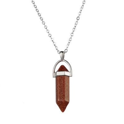 

Fashion Woman Girl Jewelry Gemstone Necklace Natural Stone Hexagonal Pointed Reiki Chakra Pendant Crystal Necklace Chain 10