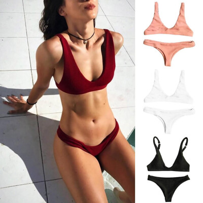 

Multicolour Vest Bikini Solid Color Sexy Skinny Swimsuit
