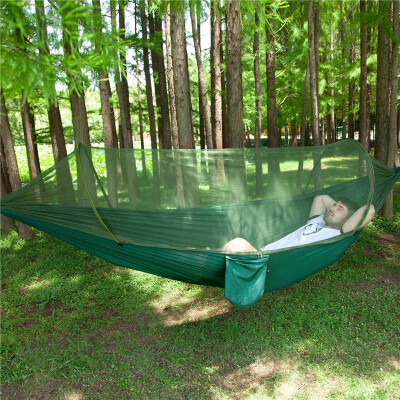 

Automatic speed open with mosquito net hammock outdoor single double nylon parachute cloth camping camping mosquito hammock dark green