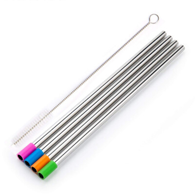 

Useful Reusable 304 Stainless Steel Straw with Dust Cap Milk Tea Straws with Brush Party Drinking Accessories