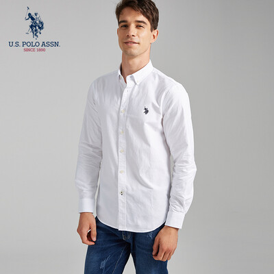 

US POLO ASSN Shirt Men 2019 Spring New Long Sleeve American Trend Slim Mens White Shirt Cotton Men 5191107001 White 2XL185