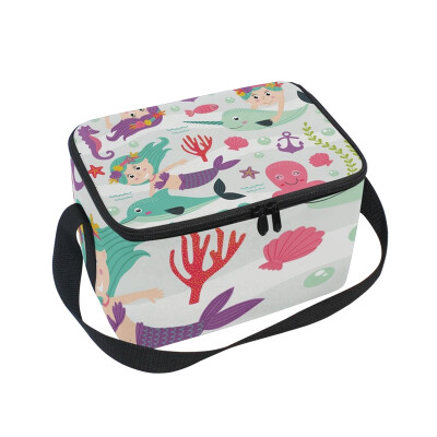 

ALAZA Lunch Box Insulated Lunch Bag Large Cooler Mermaid And Marine Animals Tote Bag