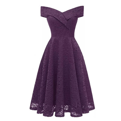 

Women Lace Dresses Classic Boat Neck Female Party Prom A-line Dress Free Shipping