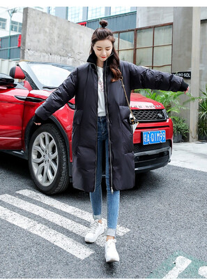 

Winter 2018 down jacket trend simple personality long sleeve long style pure color hat fashion single-breasted