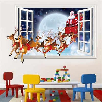 

Santa Claus Sleigh Deer 3D Wall Stickers Easy to Apply Remove Reposition