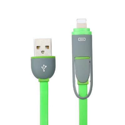 

USB Charging Cable 2 in 1 Charging Cable Micro USB Lightning Ports Mobile Phone Charger for iPhone Android Green