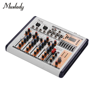 

Muslady V6-FX 6-Channel Portable Mixing Console Mixer Built-in 16 DSP Effects 48V Phantom Power Supports BT Connection with Power