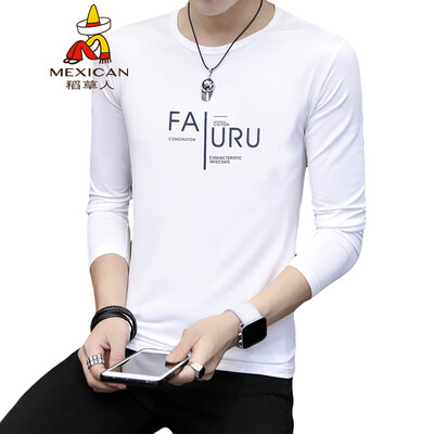 

Scarecrow MEXICAN long-sleeved T-shirt male Korean version 2019 spring new round neck personality Slim fashion printing comfortable trend bottoming shirt t-shirt shirt mens white L