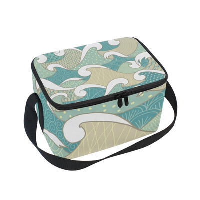 

ALAZA Insulated Lunch Box Geometric Waves Lunch Bag for Men Women Portable Tote Bag Cooler Bag