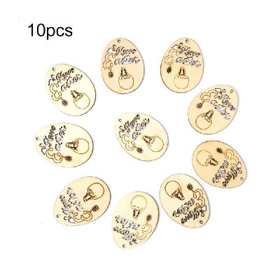

10pcs Wooden Easter Eggs Hanging Ornaments Pendant Crafts with Rope DIY Wood Egg Slices for Home Party Decorations