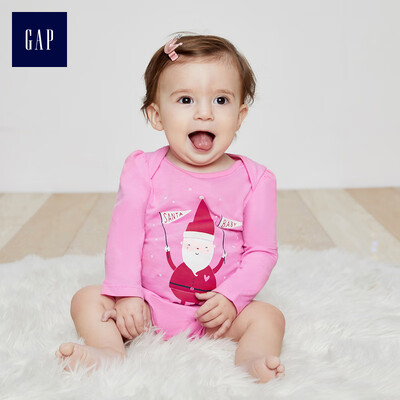 

GAP flagship store childrens clothing baby cotton jumpsuit hazer 400146 newborn childrens clothing female baby pullover print romper French pink 90cm 18-24 months