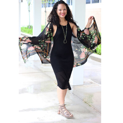 

Women Beach Cover Up Floral Print Open Front Loose Retro Boho Cardigan Shawl Poncho Black