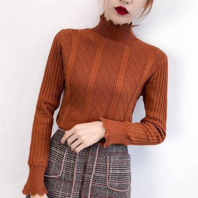 

Lady Autumn&winter high collar womens sweaters solid color simple plus velvet thick fashion sweater