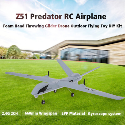 

Z51 24G 2CH Predator Remote Control RC Airplane 660mm Wingspan Foam Hand Throwing Glider Drone DIY Kit for Kids Beginners