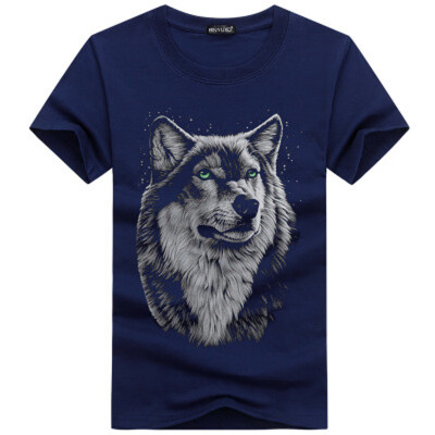 

High Quality Cotton Mens T-shirts 3d Print Wolf Tops Tees Cool Off White 2018 Fashion Funny Extended Plus Size