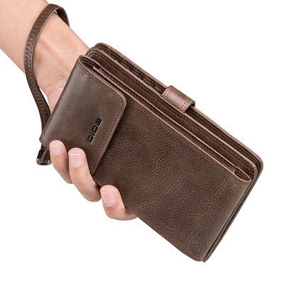 

Dede DiDe wallet mens handbag head layer leather clutch bag long paragraph multi-function retro mobile phone bag DQ752 dark brown