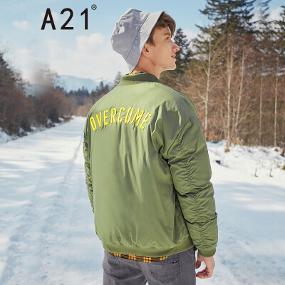 

A21 2018 autumn&winter new mens fashion fashionable back three-dimensional embroidery loose long-sleeved thick down jacket 4811153016 olive green 18092AXL