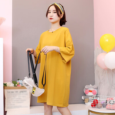 

JOY OF JOY Jingdong Womens 2019 Summer New Loose Medium Long Solid Color T-Shirt Female JWTD191477 Yellow 2XL