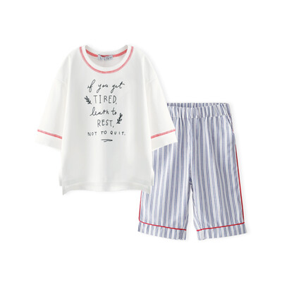 

Cicie self-employed childrens clothing girls suit printing T-shirt cropped pants girls children two-piece C91020 white 11052A
