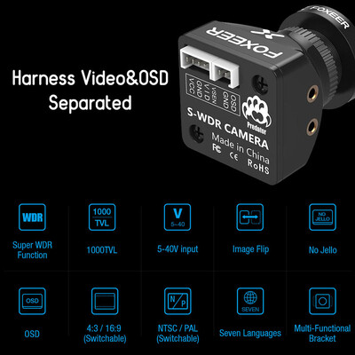 

Foxeer Predator V3 Mini FPV Camera HS1217 1000TVL Super WDR with OSD All Weather Racing Camera 25mm Lens PALNTSC 43169 Switch