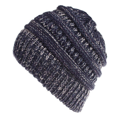 

Womens Girl Stretch Knit Hat Messy Bun Ponytail Beanie Holey Warm Hats Winter