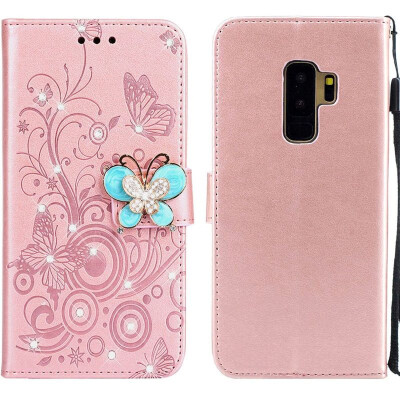 

MOONCASE Samsung Galaxy S9 Butterfly Rhinestone Embossed Leather Case - Rose Gold