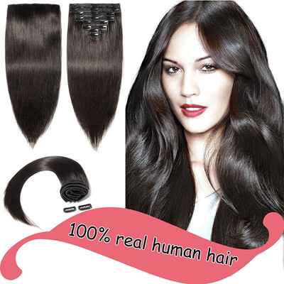 

100 Remy Human Hair Real Thick Clip In Human Hair Extension 8 pcs