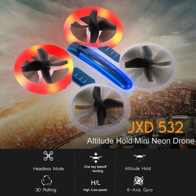 

JXD 532 Altitude Hold Mini Neon Drone Headless Mode 3D Flip LED Light RC Quadcopter Toy Kids Gift