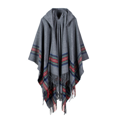 

New Women Knitted Poncho Cape Hooded Stripe Oversized Cardigan Sweater Long Shawl Scarf Cashmere Pashmina