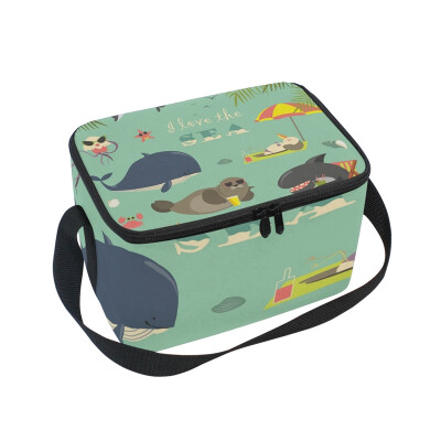 

ALAZA Lunch Box Insulated Lunch Bag Large Cooler Sea Animals On Resort Tote Bag