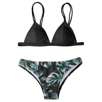 

2018 Sexy Brazilian Bikini Set Swimwear Women Swimsuit Bathing Suit Cami Palm Leaf Print Biquini Swim Suit Maillot De Bain