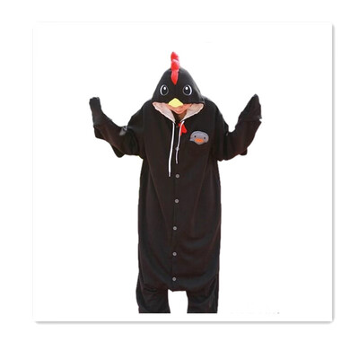 

2018 sexy pajamas hooded flannel home pajamas female cute cartoon pajamas winter adult black chicken