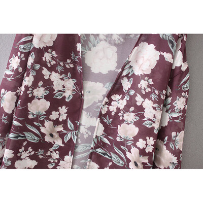 

Fashion Women Long Beach Cover Up Chiffon Kimono Floral Print Front Open Loose Long Thin Coat Purple