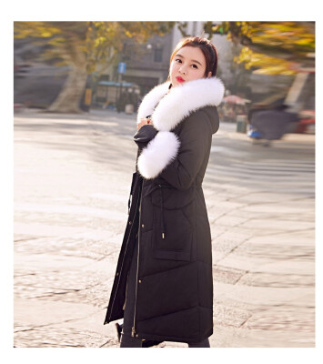 

Mid-length down jacket winter fashion loose white duck down large fur collar coat 90308