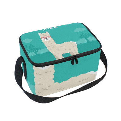

Lunch Box Insulated Lunch Bag Large Cooler Smile Green Alpaca Tote Bagfor Kids Men Women