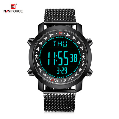 

NAVIFORCE 9130 Male Digital Watch Stopwatch Wire Belt Backlight Calender Display Wristwatch for Men